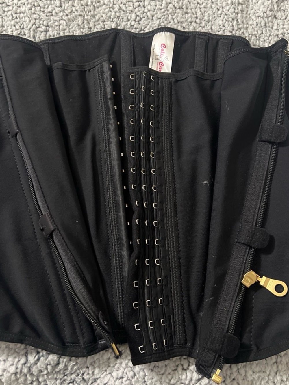 Cali Curves Black Waist Trainer Corset with Front Hook & Zipper